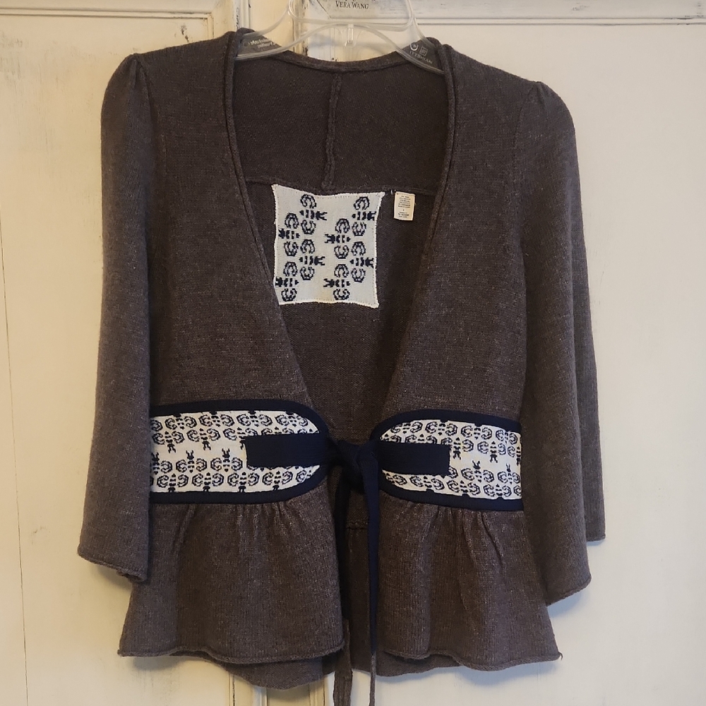 Anthropologie  Ruby Moon Brown Sweater with Front Tie Accent. Small
